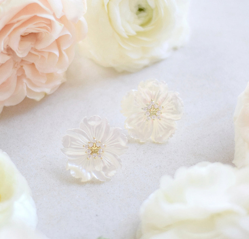 Mother of Pearl Flower Studs