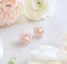 Load image into Gallery viewer, Floral Rose Quartz Studs
