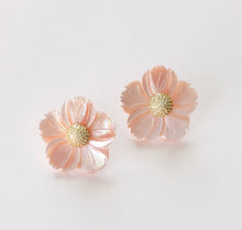 Load image into Gallery viewer, Mother of Pearl Pink Flower Studs
