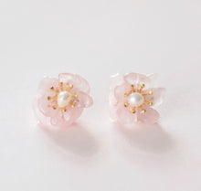 Load image into Gallery viewer, Floral Rose Quartz Studs
